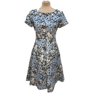 Sfizio Statement Dress Sz 5 Blue Floral Lace Fit & Flare Feminine Made In Italy‎